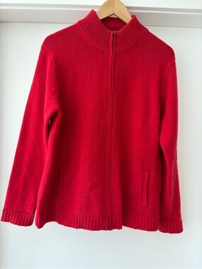 Irelandseye Red Wool Cashmere Blend Women's Zip Sweater - XXL